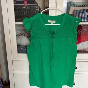 LOFT Vibrant Green Ruffle Sleeve Blouse